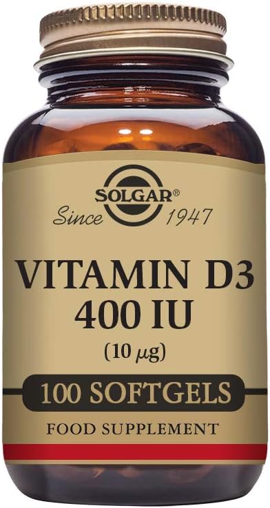 Solgar Vitamin D3 (Cholekalciferol) 10 MCG (400 IU), 100 Softgels - Pomáhá udržovat kosti a zuby - Podpora imunitního systému - Non- GMO, Lepek zdarma, mléčné zdarma - 100 Služeb