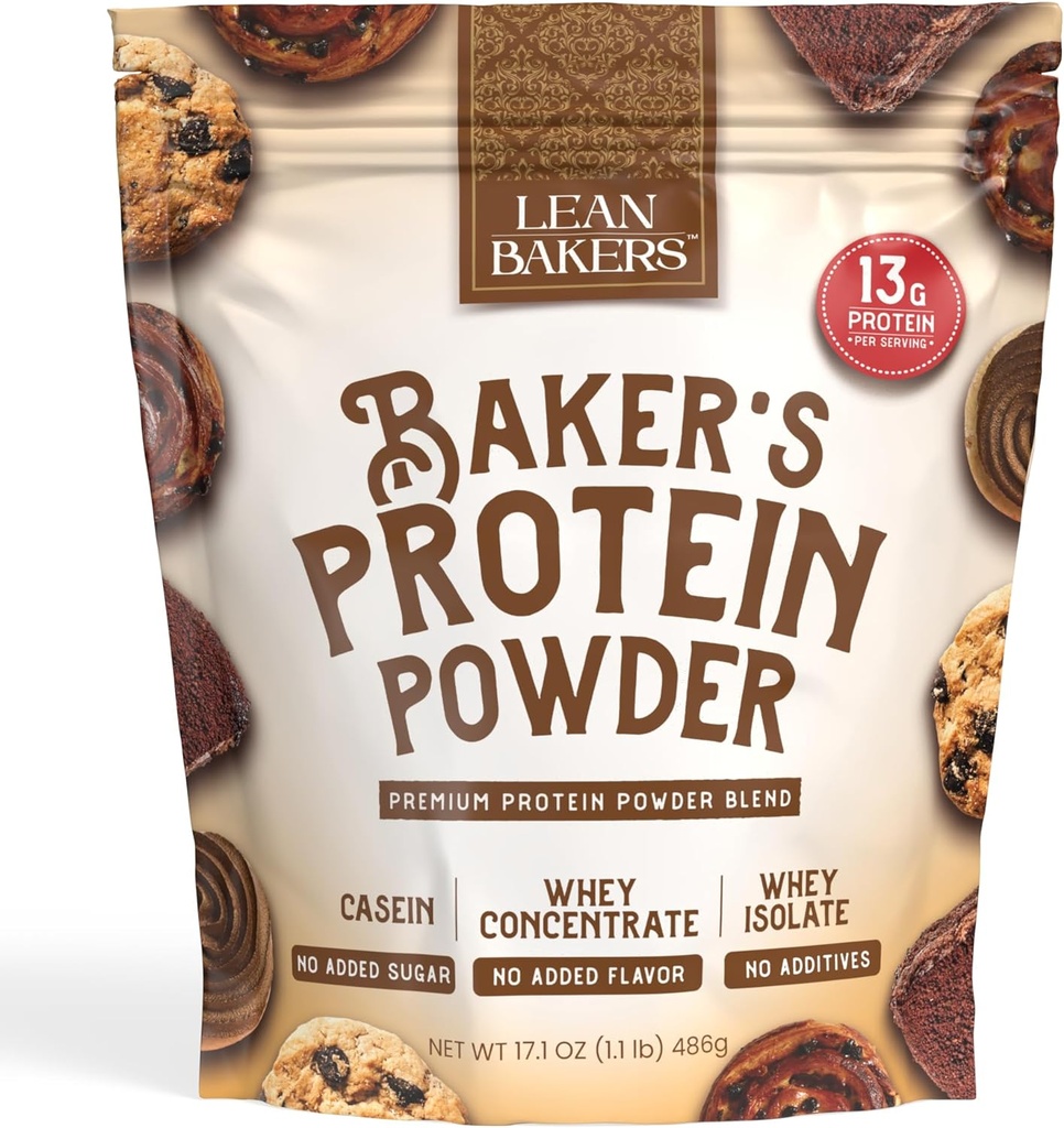 Baker 's Protein Powder Pure Natural Protein Blend, Whey Isolate, Whey koncentrátum, Casein, Gluten Free, Nincs édesítőszer, Ízesítetlen, 17,1 oz, a főtt fehérjék alacsony kalóriatartalmú snack
