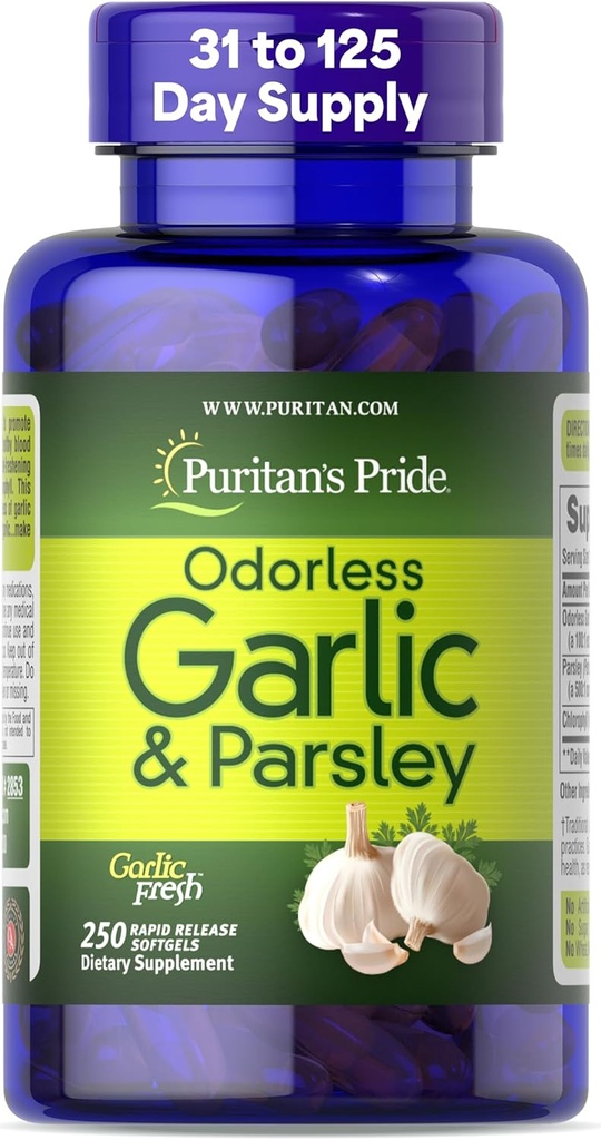 Puritan 's Pride Precession Odorless česnek 5 mg (500 mg ekvivalent) & Petržel, Tradiční doplněk stravy pro srdeční zdraví, oběh, a Blood Flow Support, 250 Rychlé uvolnění Softgels
