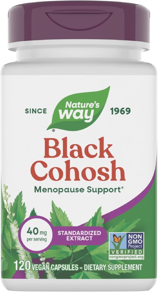 Nature's Way Premium Black Cohosh, vaihdevuodet tuki naisille*, 40 mg per annos, 120 vegan kapselia