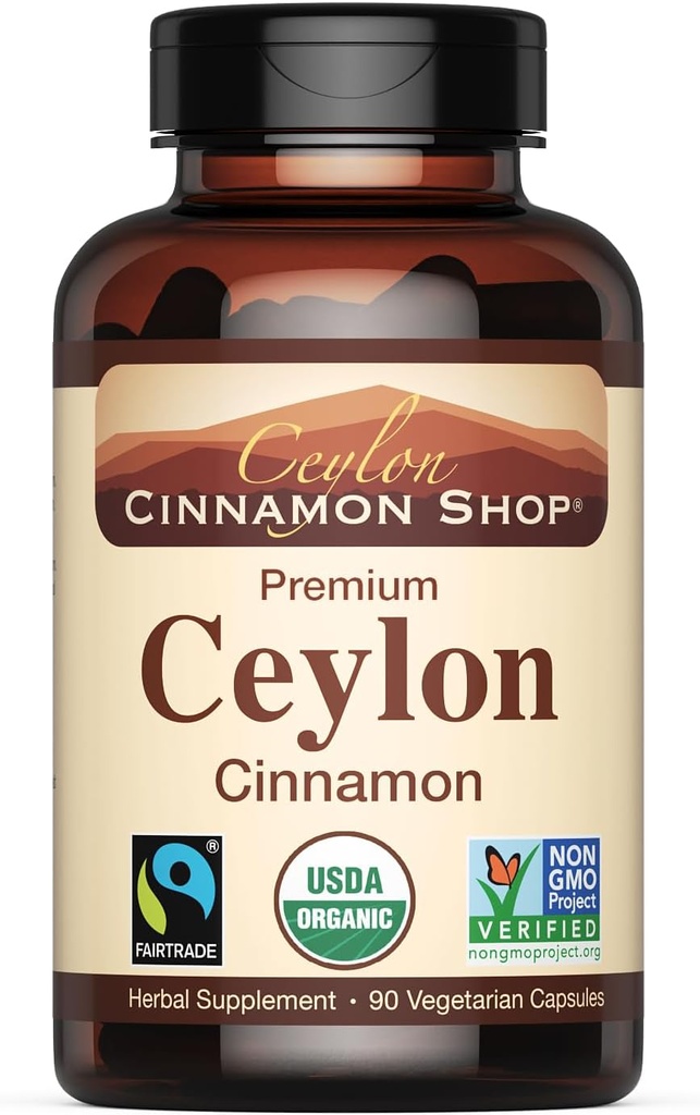 Ceylon Cinnamon Shop Βιολογικό Ceylon Cinnamon (100% Certified) Συμπλήρωμα, 90 Κάψουλες