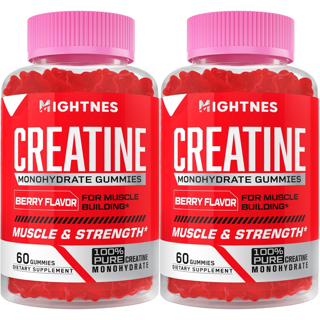 Creatine Monohydrate Gummies for Men & Women - Creatine Pre-Workout Gummies with Taurine & Vitamin B6 B12 for Maximum Strength, Muscle, Energy, Endurance & Focus, Organic, Vegan - 120 Count
