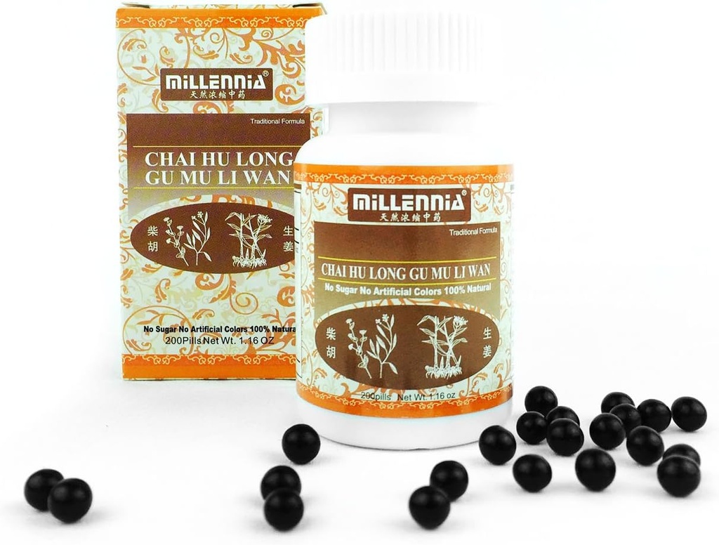 Millennia Kräuterergänzung - Chai Hu Long Gu Mu Li Wan - 12 Flaschenpackung (200 Tabletten/Bottle)