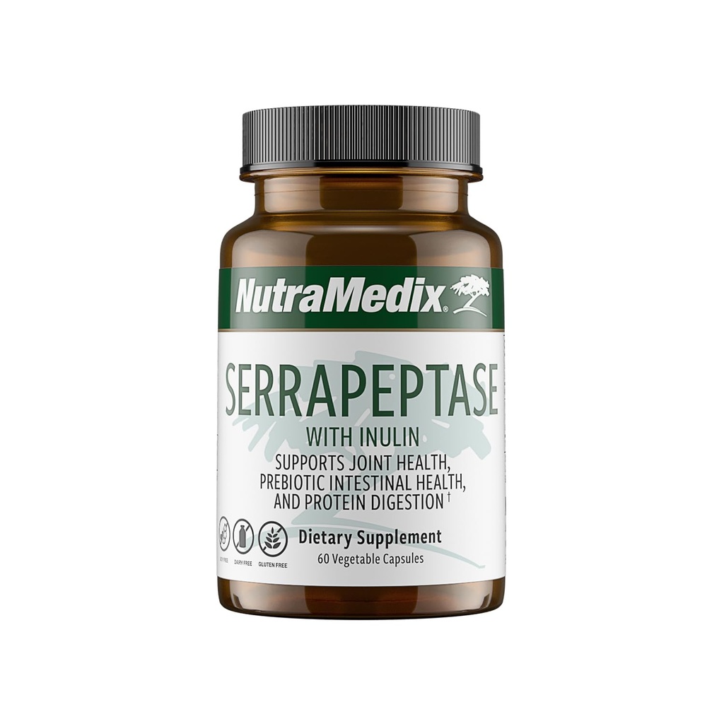 Nutramedix Serrapeptase Supplement - Proteolytic Enzymes for Digestion + Inulin - Made to Support Digestive Health Support - Gluten, Soy and Dairy-Free (60 Capsules)