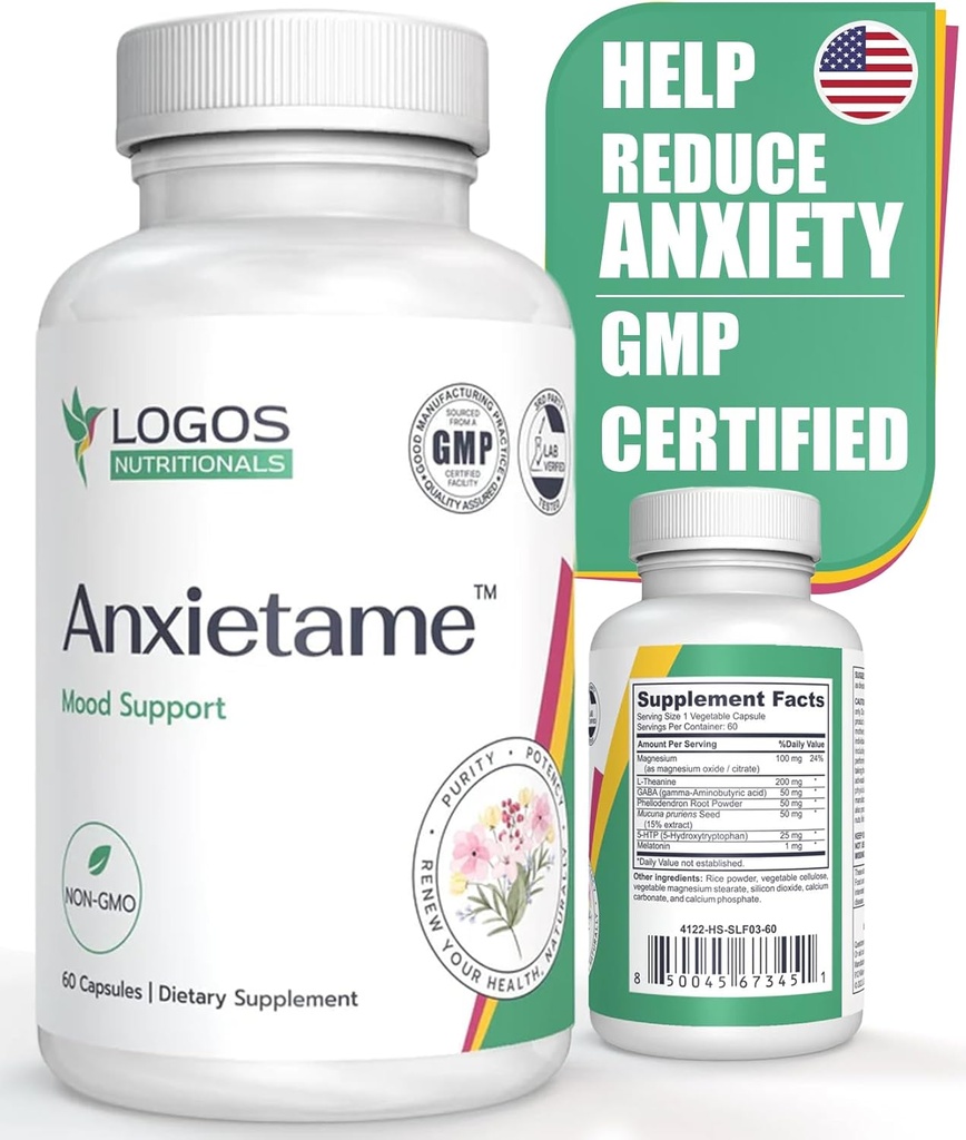 Anxietame - 60 Count, L-Θεανίνη συμπλήρωμα για την υποστήριξη της κατάθλιψης και του στρες, φυσική υποστήριξη Mood και συμπλήρωμα βοήθειας ύπνου