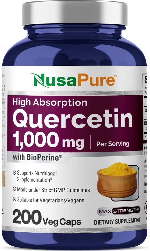NusaPure Quercetin 1000mg - 200 Veggie Caps (非GMO, Vegan, Vegetarian) 生物素