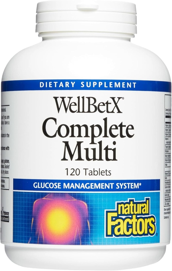 WellBetX Complete Multi by Natural Factors, wspomaga zdrowe metabolizm węglowodanów, 120 tabletek, 120 tabletek