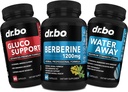 DR. BO Berberine Supplement Metabolism Support & Water Pills - 1200mg Berberine HCL Suplemento para soporte metabólico saudable - HCL 600mg Premium por cápsula e pílulas de auga Retención de Diuréticos
