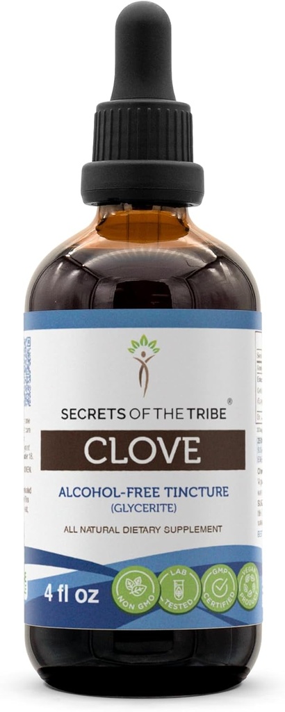 Rahasia dari Tribe Clove Tincture Alcohol-Free Liquid Extract, Clove (Syzygium Aromaticum) Buds Bunga kering (4 FL OZ)