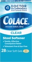 Colace Clear Stool Softener Sofft Gel Capsules Constipation Relief 50mg Docusate Sodium Doctor Recommended 28ct