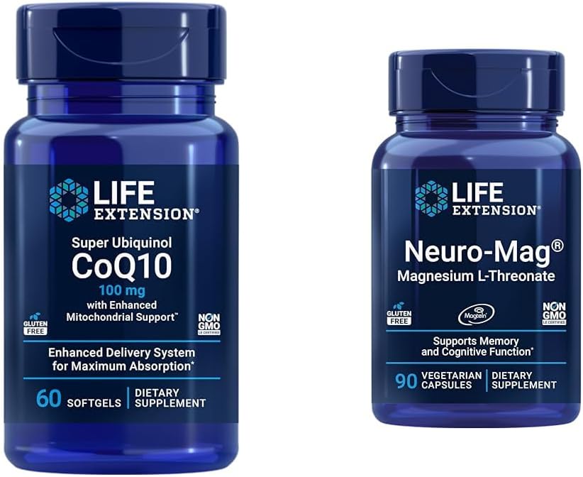 Extensión de vida Super Ubiquinol CoQ10 con apoio mitocondrial mellorado e neuromag magnesio L-treonato, magnesio L-treonato