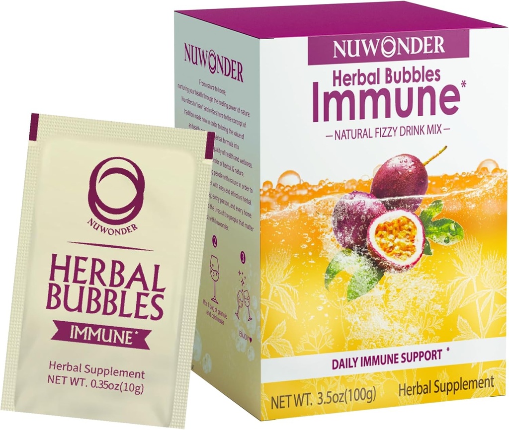 Immune Booster Fizzy Drink Mix Herbal Supplement Made with Astragalus, Ginger, Jujube, Atractylodes, Passion Fruit, No Artificial, 10packs (Extra 1 Bags)