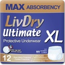 LivDry Ultimate XL Yetişkin Incontinence Underwear, Leak Protection ilə Max Absorbent Adult Diapers, X-Large, 12Pack
