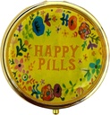 Retro Cute Pille Fall Vintage Metall Pille Organizer Portable Compact Pille Box für Geldbeutel/Pocket halten Vitamine/Tylenol/Supplements/Fish Oil/Meds/Tablet (Happy Pillen mit Spiegel,Round)