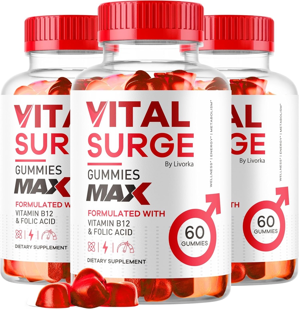 (3 Pack) Vital Surge - Vital Surge for Men Gummies, Vital Vita Surge Max כוח מקסימלי 1050 MG, VitalSurge תוספת תמיכה חניכיים מתקדמות פורמולה, Premium Gomitas (180 חניכיים)