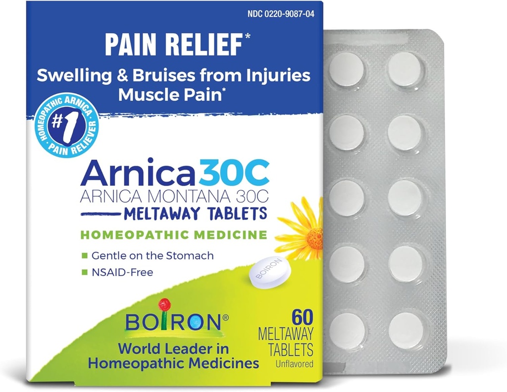 Boiron Arnica 30C Tablet for Pain Relief from Muscle Pain, Joint Soreness, Swelling from Injures or Bruises - 60 Count