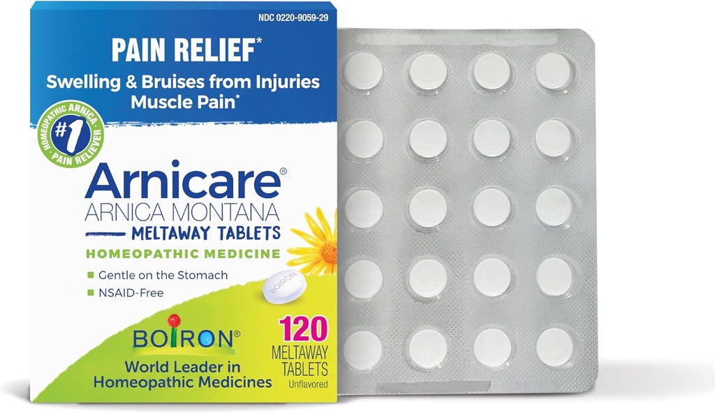 Boiron Arnicare Tablets for Pain Relief from Muscle Pain, Joint Soreness, Swelling from Injury or Bruises - 120 Count