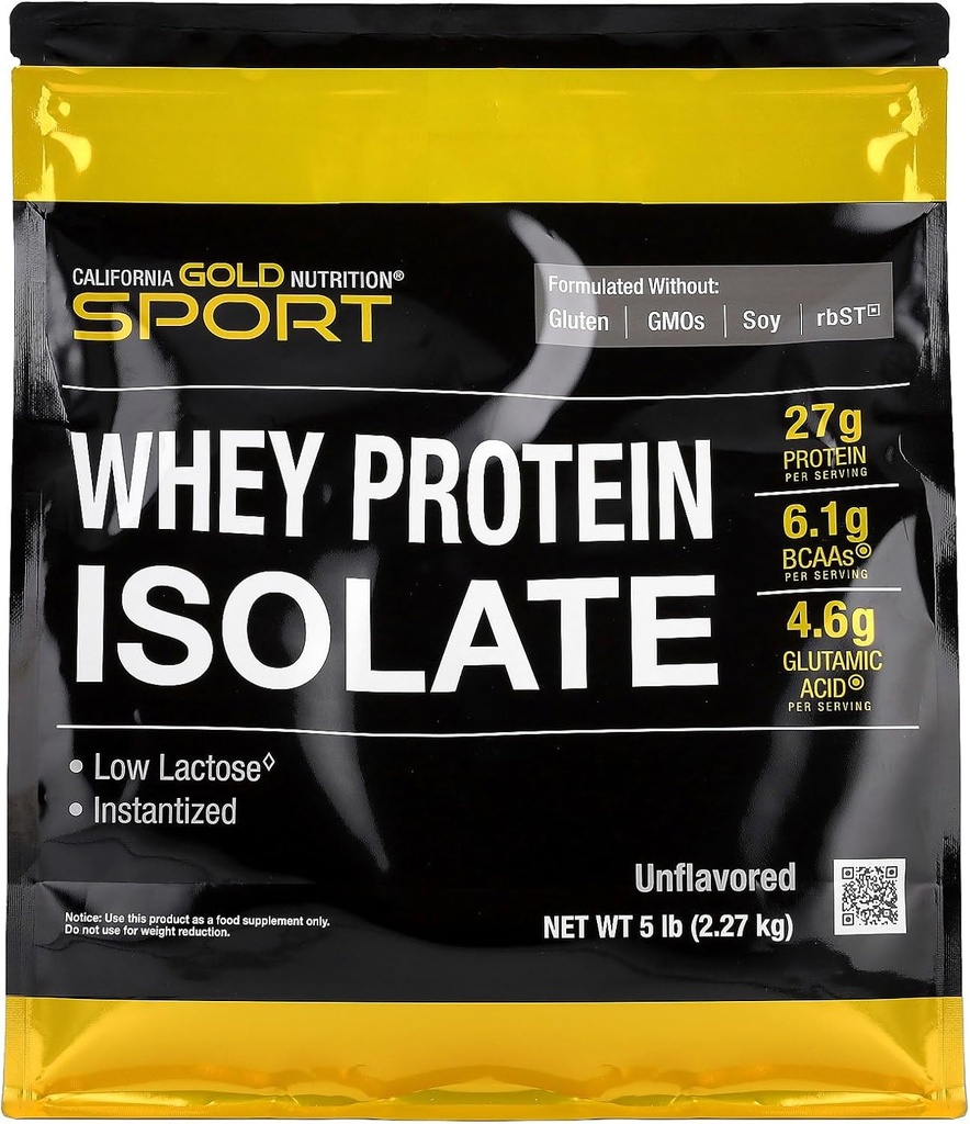 California Gold Nutrition Sport, Whey Protein Isolate, Unflavored, 5 фунтов (2,27 кг)