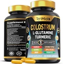 Colostrum Supplement - 10in1 Formula - Yhdistä L-glutamiini, Turmeeric, Cayenne Pepper, Apple Pectin, Probiootit, Inkivääri, ja enemmän - Ruoansulatusterveys, Immuunituki - 120 kapselia