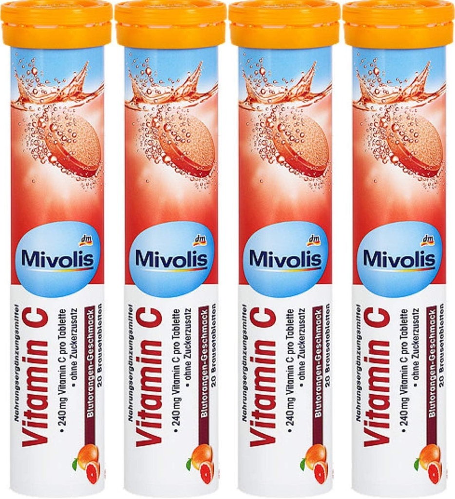Mivolis Vitamin C effervescent Tablets - Dietary supplements 4 Packs x 20 pcs | Germany