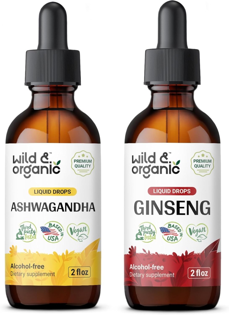 Дика та органічна ashwagandha Tincture 4 fl oz & Ginseng Tincture 4 fl oz