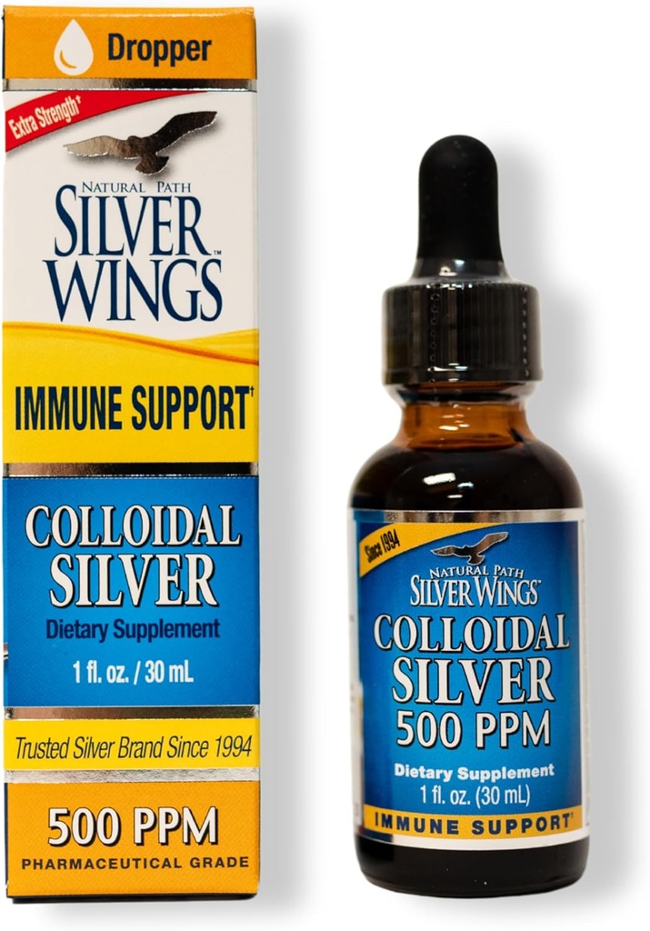 Natural Path Silver Wings Colloidal Silver 500PPM, Amber Brown Liquid Immune Support, 1 Fl Oz (pakk 1)