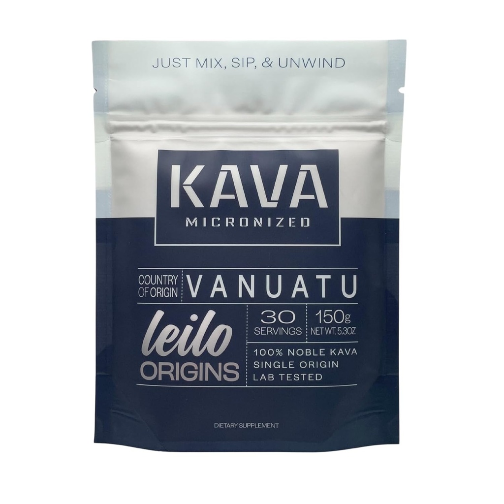Leilo Instant Mix Micronized Kava Powder Silencio desde Vanuatu  Just Mix " Serve to Support Stress and Promote Relaxation (150 Grams ← 30 Servings)