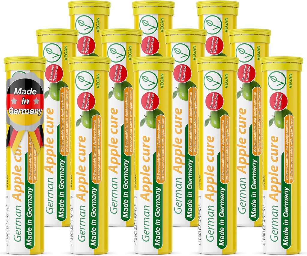 TD German Apple Cure - 240 Vegan Drink Effervescent Tablets - Apple Flavor - Made in Germany
