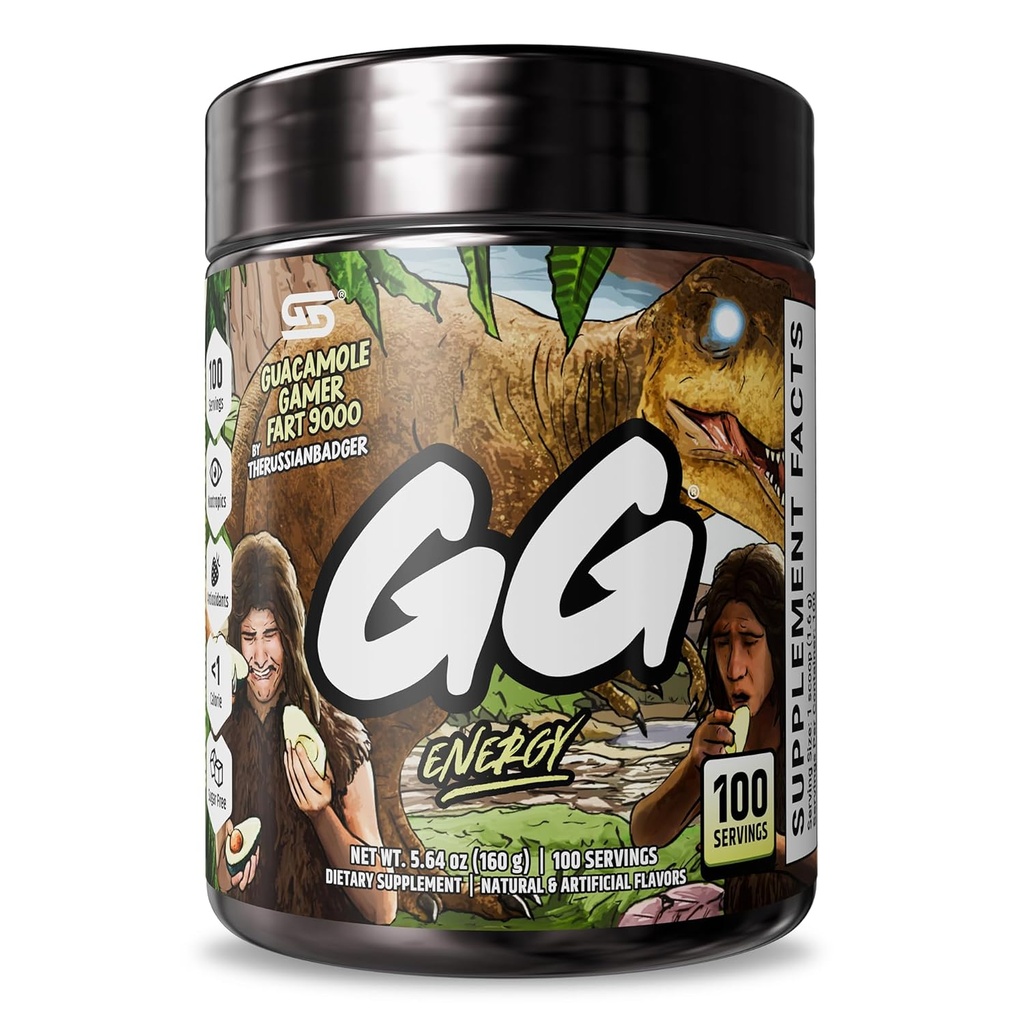 Gamer Supps GG® Energy - Guacamole Gamer Fart 9000 av TheRussianBadger (100 portioner) - Keto Friendly Gaming Energy och Nootropic Blend, Sugar Free + Organic Caffeine + Vitamins, Powder Drink