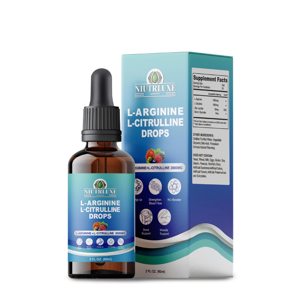 L-Arginine L-Citrulline Drops Liquid, L-Arginine for Men with Boron and Zinc, High Absorption L-Arginine L-Citrulline Supplements, Sublingual Liquid L-Arginine 1000 mg,Vegan, Non GMO, 60ml