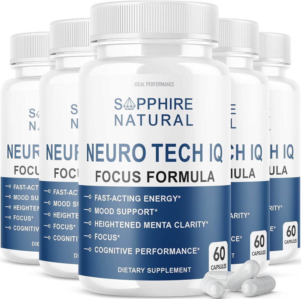 (5 Pack) NeuroTech IQ Brain תוסף Neurotech Iq Focus Formula Pills (300 קפסולות)