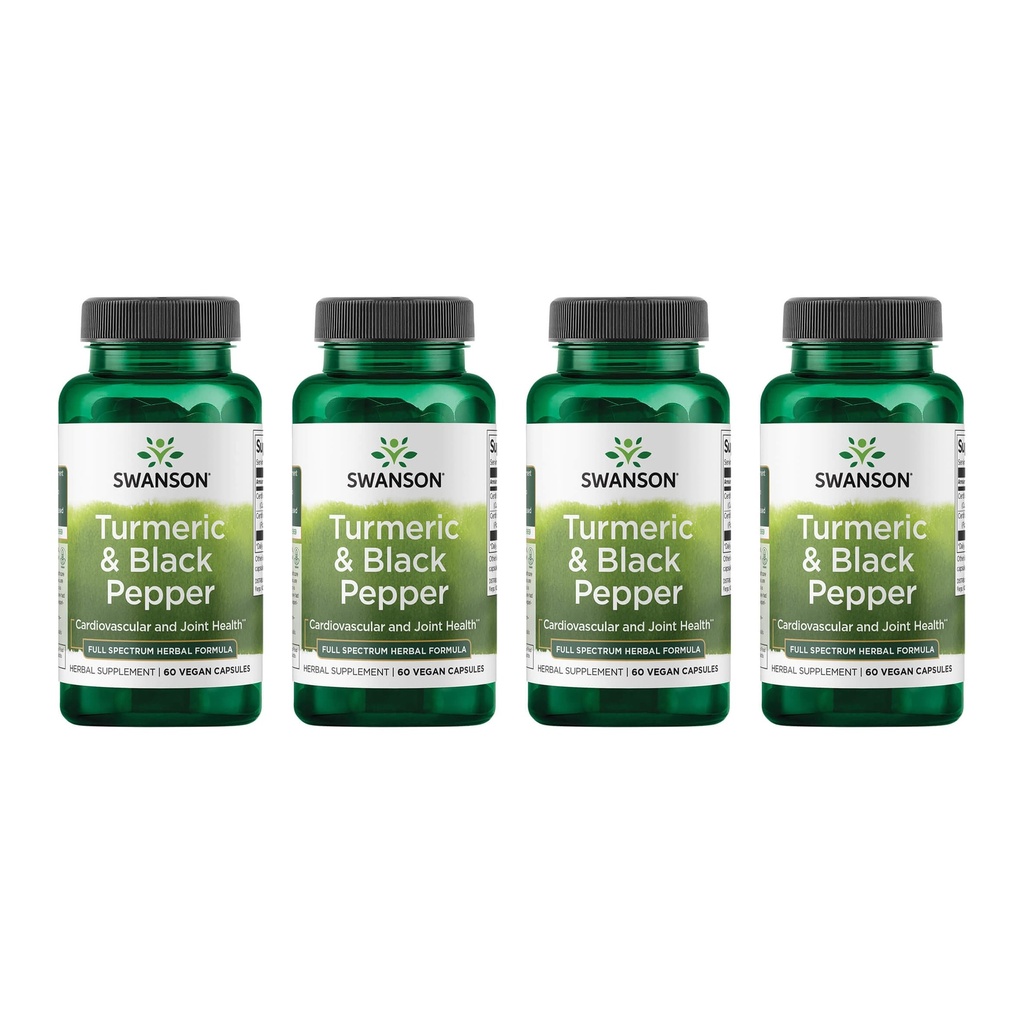 Swanson Organic Turmeric & Black Pepper Joint Health Supplement for Active Adults Seeking Anti-Inflammatory Support with Enhanced Bioavailability (60 Vegan Capsules, 4 Pack)