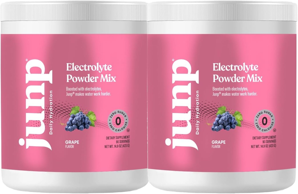 JUNP Electrolytes порошок No Sugar No Carbs - Vine Ripened Grape Infused Пити суміш - Калій і сіль Electrolyte Hydration порошок Zero Calorie Sugar Free Electrolyte порошок,180 сервірування
