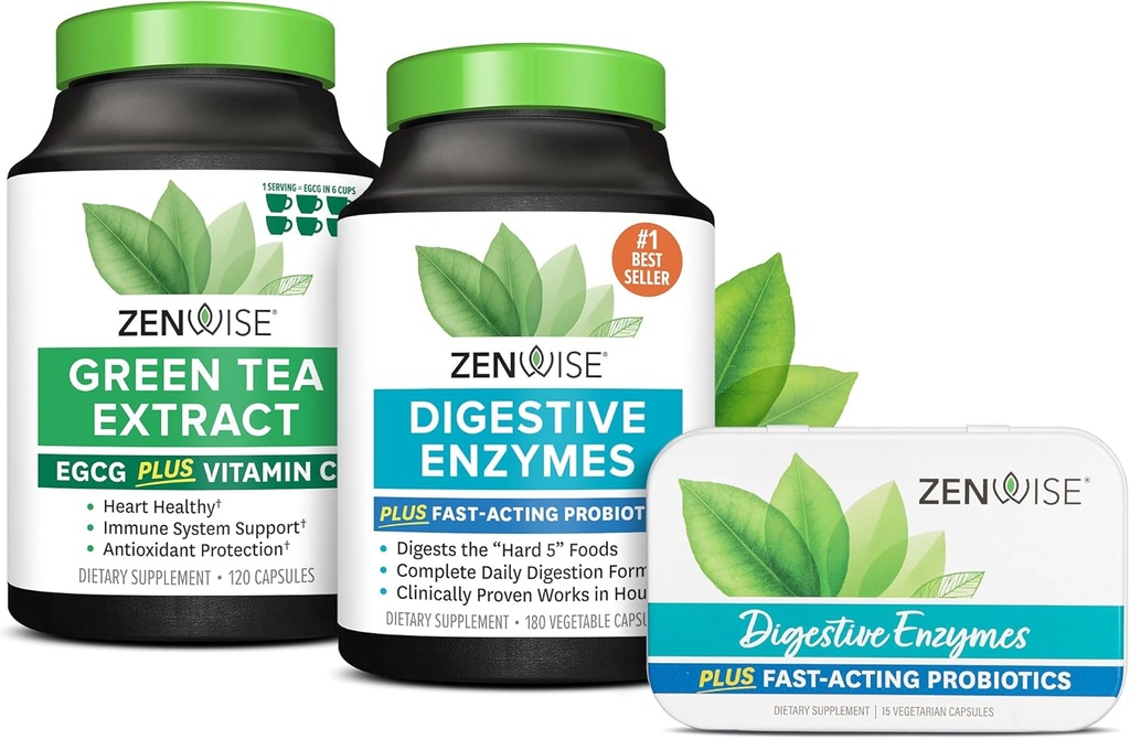 Zenwise Health Digestive Ensüümid, Roheline Tee ekstrakt ja tasuta reisi Tin