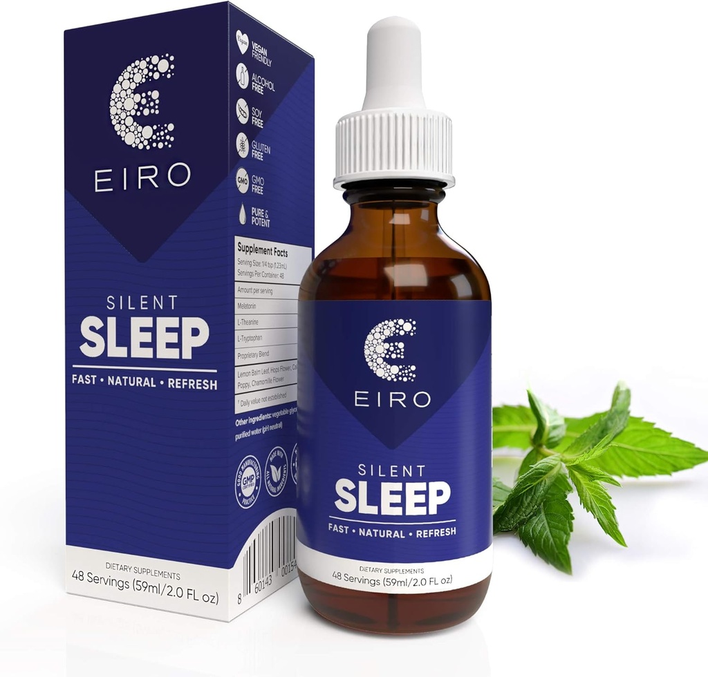 EIRO sueño silencioso ‐ All Natural liquid Sleep Aid Remedy, with Melatonin, L-Theanine, Chamomile flor &amp; more − Absorción superior Rápido • Natural • Refresh
