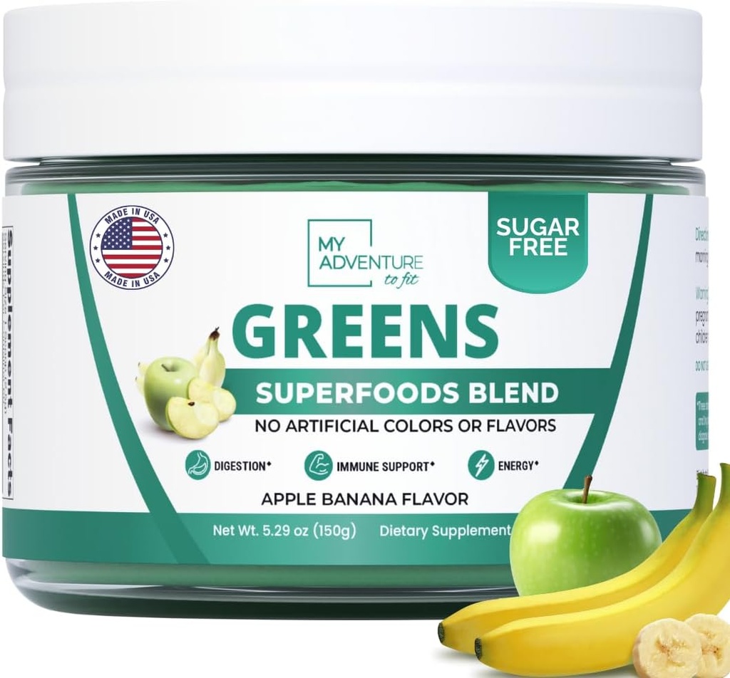 Digestion & Gut 건강을위한 녹색 슈퍼 푸드 분말 - Keto Friendly Superfood Greens Blend Powder for Immune Boost - Apple Banana flavor
