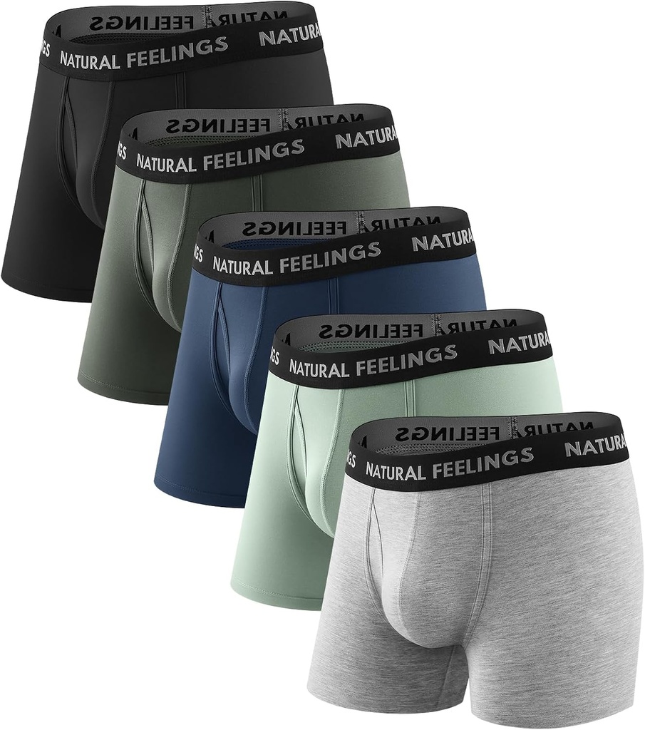 Natural Feelings Mens spodní prádlo Bamboo Viscose Boxer Briefs Pohodlné dýchací spodní prádlo pro muže s otevřeným Fly 5-Pack
