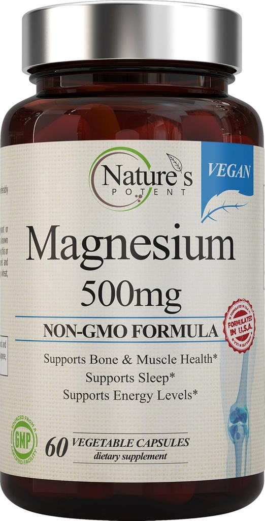 Suplemen Powermagnesium Alam 124; Magnesium Citrate & Magnesium Oxide 500mg 124; Vegan Magnesium Suplemen Perempuan & Men 124; USA Made Magnesium untuk Dukungan Tidur - 60 Vevgie Kapsul