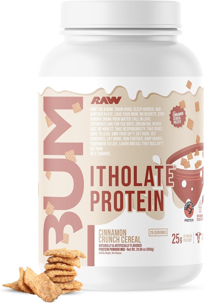 RAW Whey Protein Powder Isolate, Cinnamon Crunch (CBUM Itholate Protein) - 100% Belar-Fed Kirol Elikadura Hautsa Muscle Growth & Recovery - Behe-Fat, Behe-Carb, Naturalki Flavored - 25 Zerbitzu