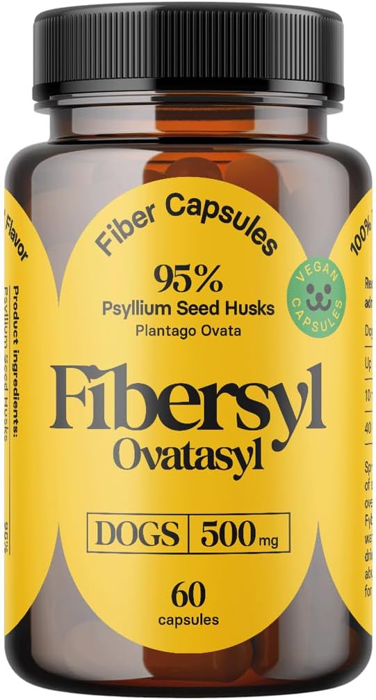 סיבים תזונתיים של Ovatasyl Prebiotics for Dogs Digestive Health - כלב סיבים תוספי עבור Constipation הקלה ותמיכה - Psyllium Husk Seed עבור בעיות עיכול - כלב St Hardener - 60 קפסולות