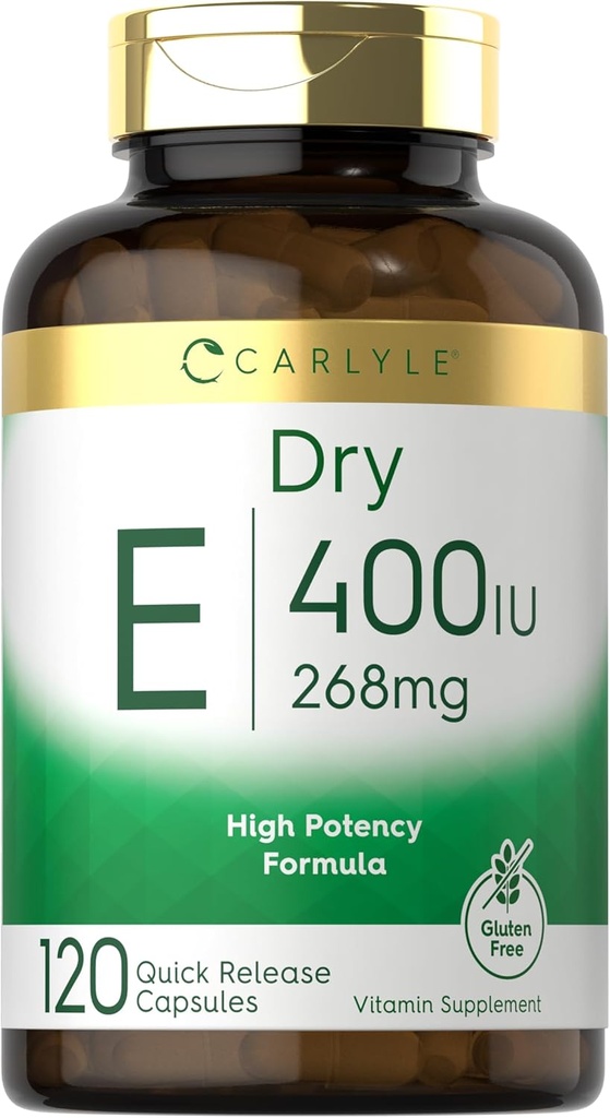 Carlyle Dry Vitamin E - 400 IU (268mg) - 120 капсули - формула с висока плътност - не GMO и Gluten Free