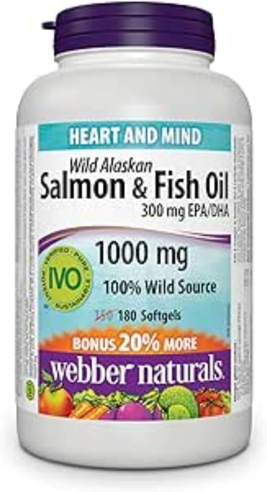 Webber Naturals Wild Salmon & Fish Oil 1000 mg (EPA 180 DHA 120) Bonus Veľkosť 150+30 Softgels