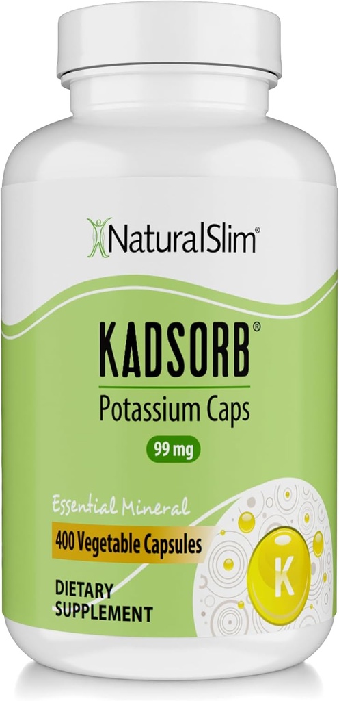 NaturalSlim Natural Potassium Citrate Gluconate 99 mg - Kadsorb stöder Electrolyte Balance & Normal pH - Absorberbara kaliumtillskott med väsentliga mineraler - Icke GMO 400 kapslar 1 Pack