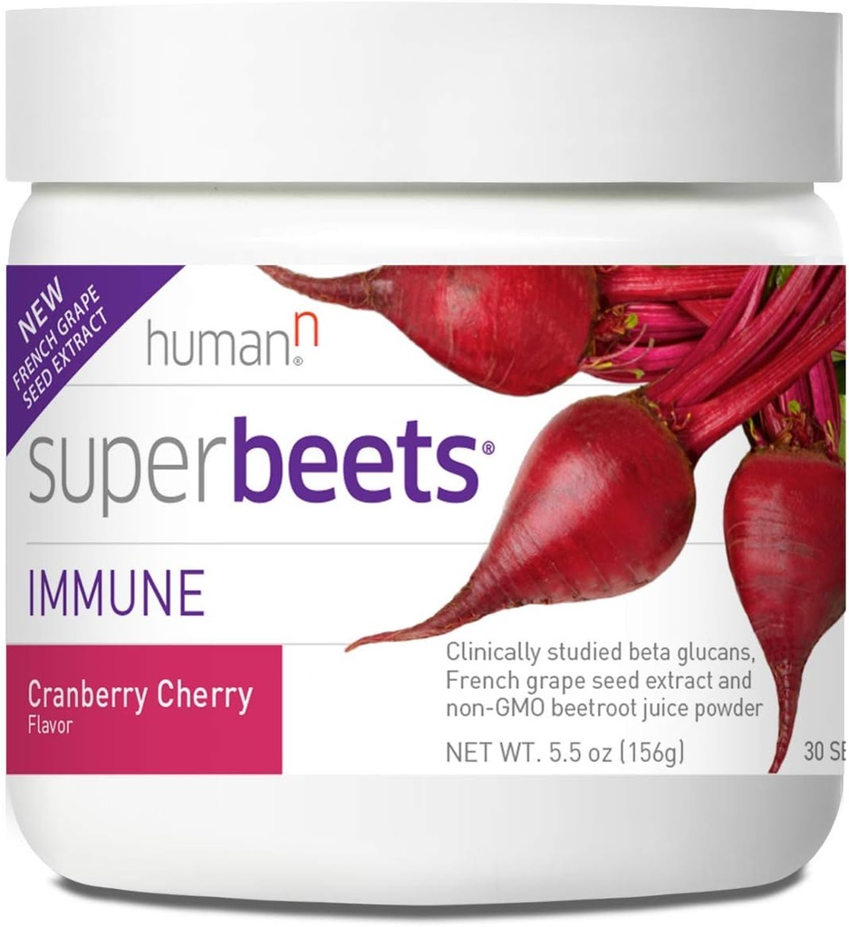HumanN SuperBeets Immune Powder - Viinamarjaseemne ekstrakt ja Wellmune® beeta-glükaanid - Cranberry Cherry Flavor, 5,5-Ounce