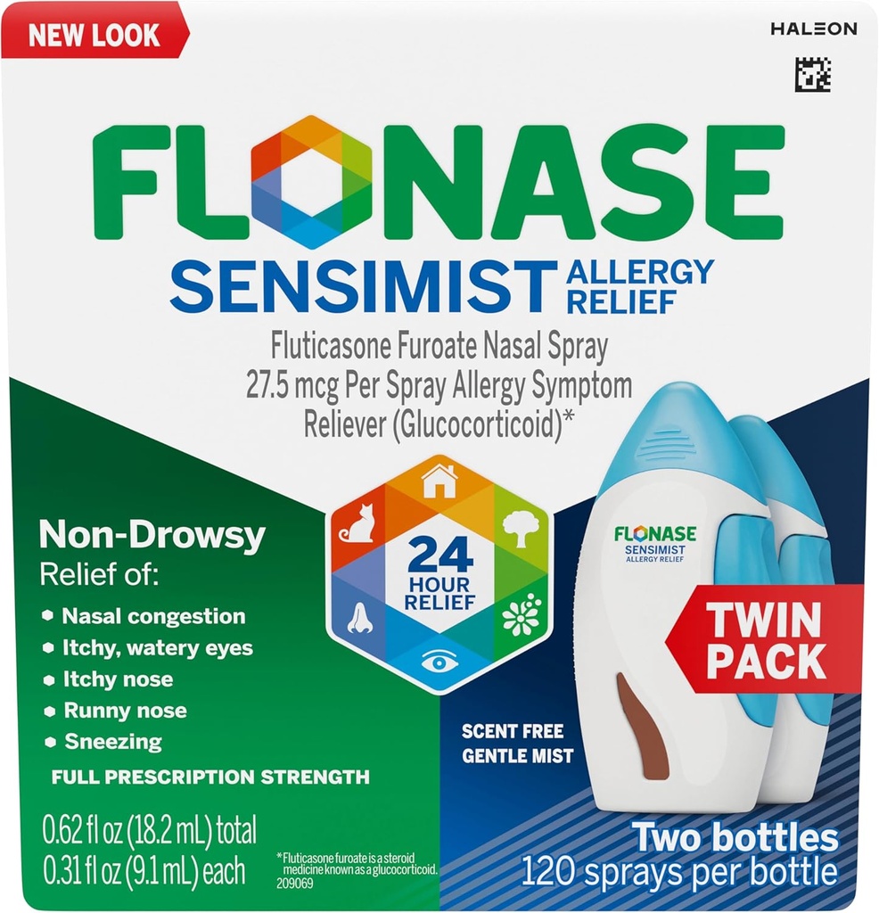 Flonase Sensimist Anti-Drowsy için Nasal Sprey, 24 Saat Multi-Symptom Antioksit - 120 Spreys (Pack of 2)