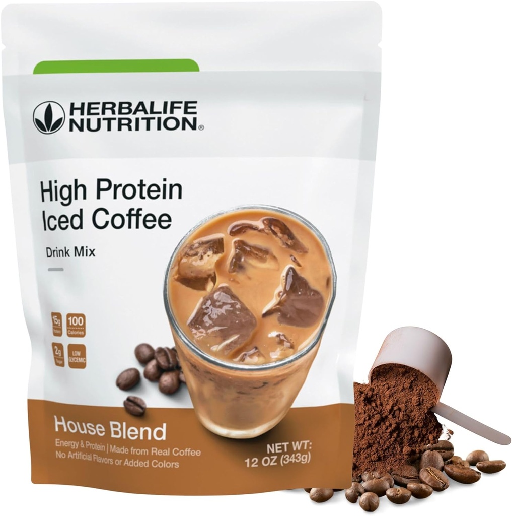 Herbalife HERBALIFE NUTRITION High Protein Iced Coffee Drink Mix: (House Blend 12 oz 343g) Energy and Protein, Made From Real Coffee, 12 once