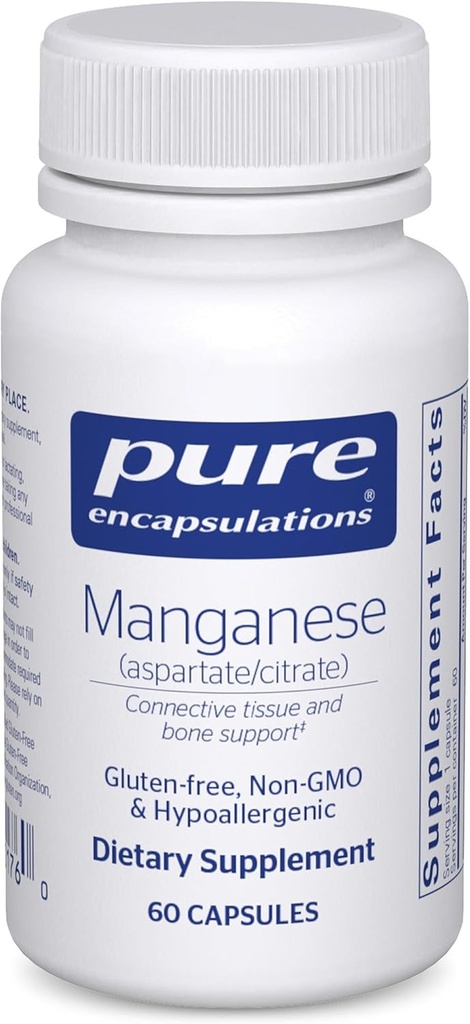 Pure Encapsulations Manganese (Aspartate/Citrate) ) Hypoallergenic Trace Mineral supplement for Connective Tissue and Bones | 60 Capsules
