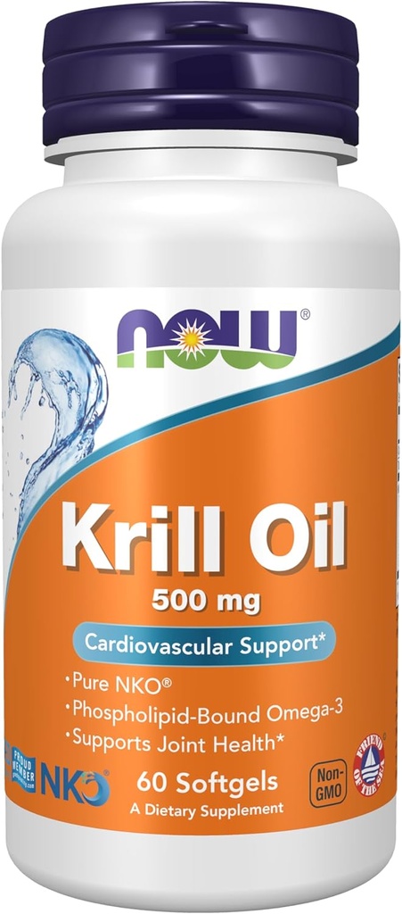 NOW Харчові добавки, Neptune Krill Oil 500 мг, Phospholipid-Bound Омега-3, серцево-судинна підтримка*, 60 М'якихгель
