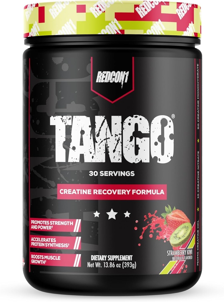 REDCON1 Tango Creatine Powder, Mansikka Kiivit - Sokeriton + Keto Friendly Creatine Supplement - Betaine Vedetön lihasten kestävyyttä & vahvuus (30 tarjoilua)