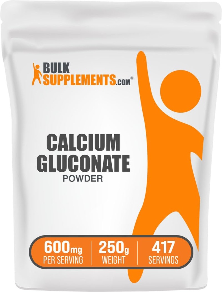 BulkSupplements.com Calcium Gluconate Powder - Calcium Supplement, Easily Absorbed - Unflavored & Gluten Free, 600mg per Serving, 250g (8.8 oz) (Pack of 1)
